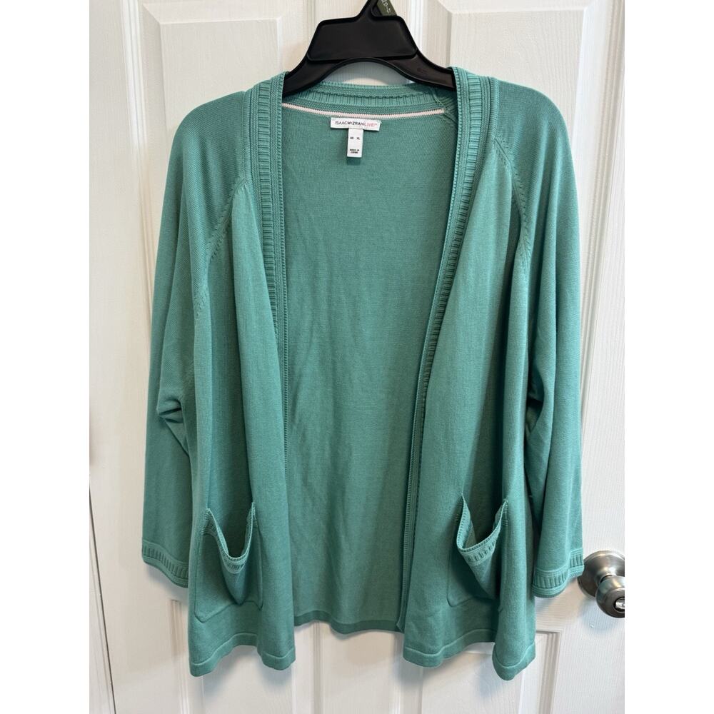 Isaac Mizrahi Teal Green Open-Front Cardigan